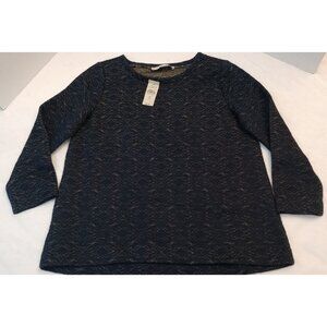 Ann Taylor LOFT Shirt Size Small Petite SP 3/4 Sleeve Thick Textured Top Navy